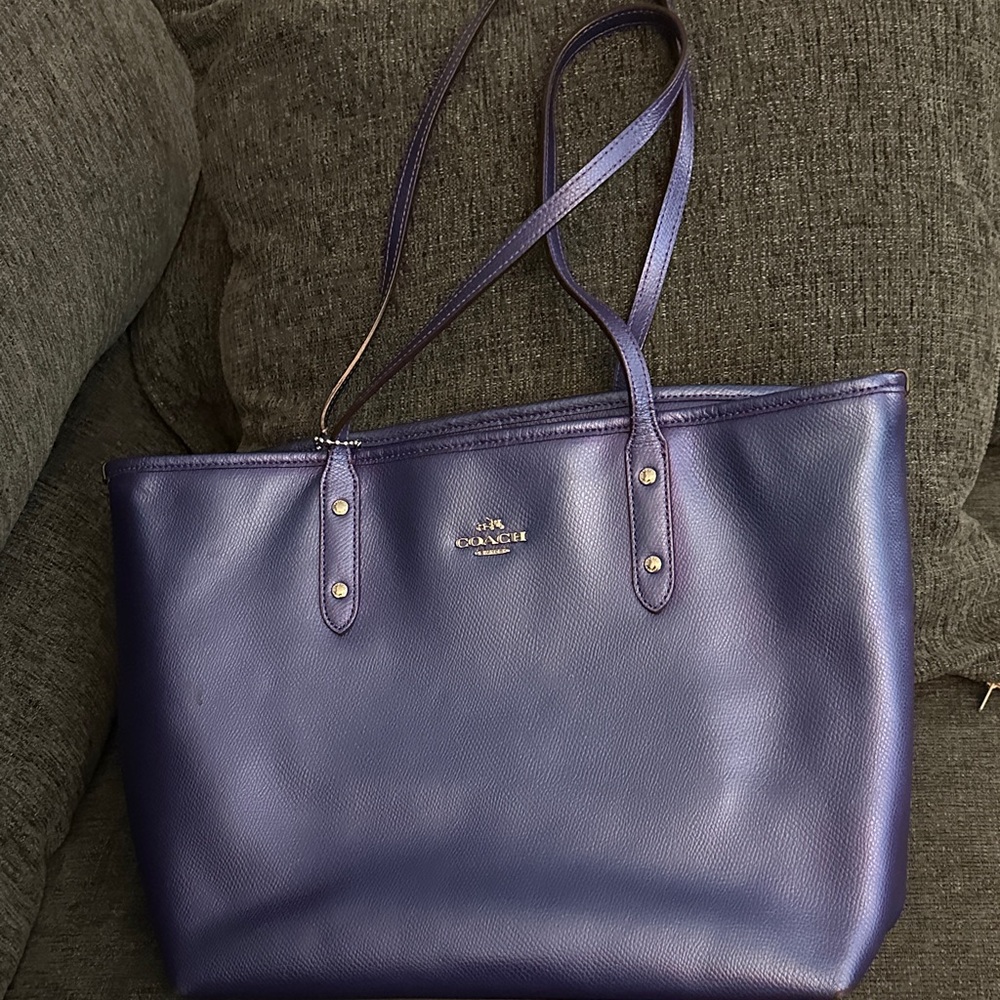 Coach Purple Leather Tote with Gold Logo Hardware